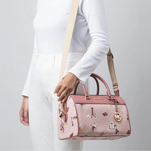 Michael Kors Jet Set Medium Travel Duffle Bag Dark Powder Blush Multi - Picture 2 of 5